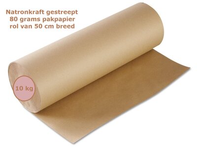 Natronkraft gestreept bruin inpakpapier, rol van 50 cm breed